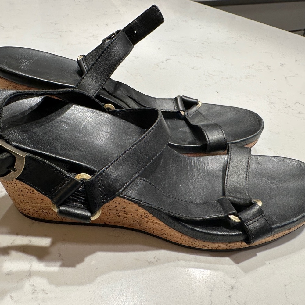 Teva Black Cork Wedge Sandals